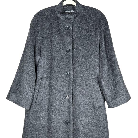 Henig Furs Wool Mohair Long Coat Gray Brushed Button Front Overcoat Womens 10 - Picture 2 of 15